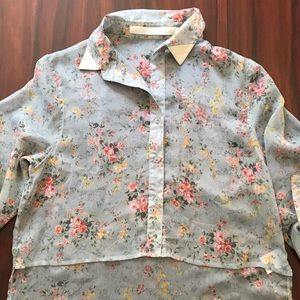To Love Kuuaa Floral Print Sheer Blouse